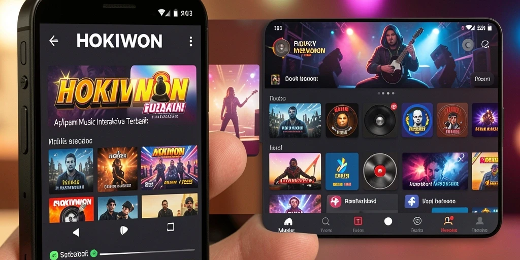 Tangkapan layar HOKIWON menampilkan antarmuka permainan musik yang menarik.