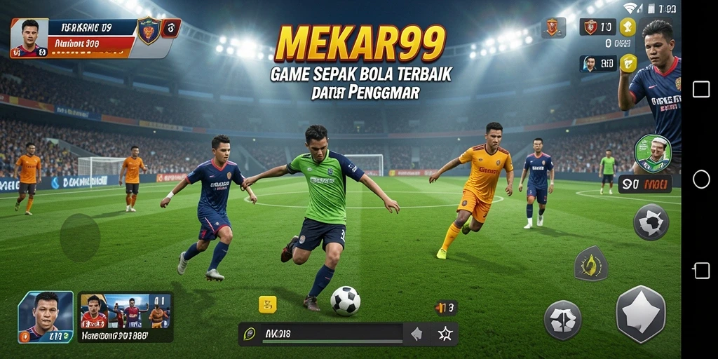 Tangkapan layar gameplay <strong>MEKAR99</strong> menampilkan aksi seru dalam pertandingan sepak bola.