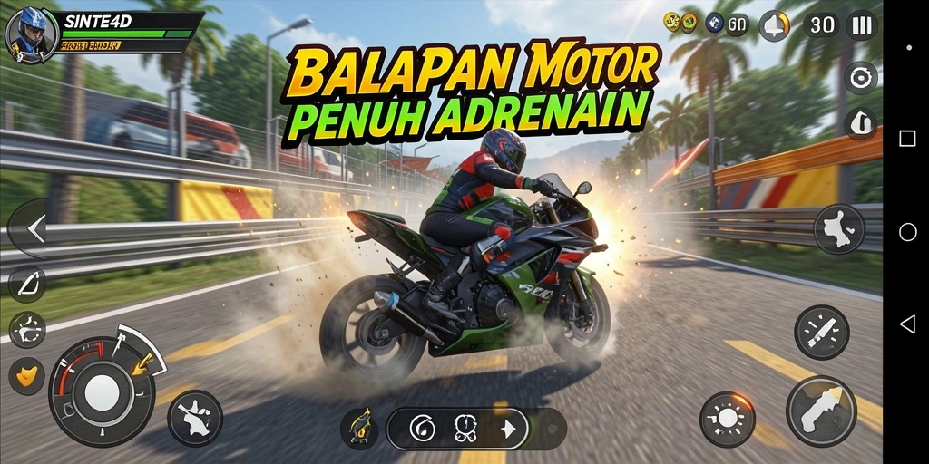 Tampilan gameplay SERU di SINTE4D saat balapan motor.
