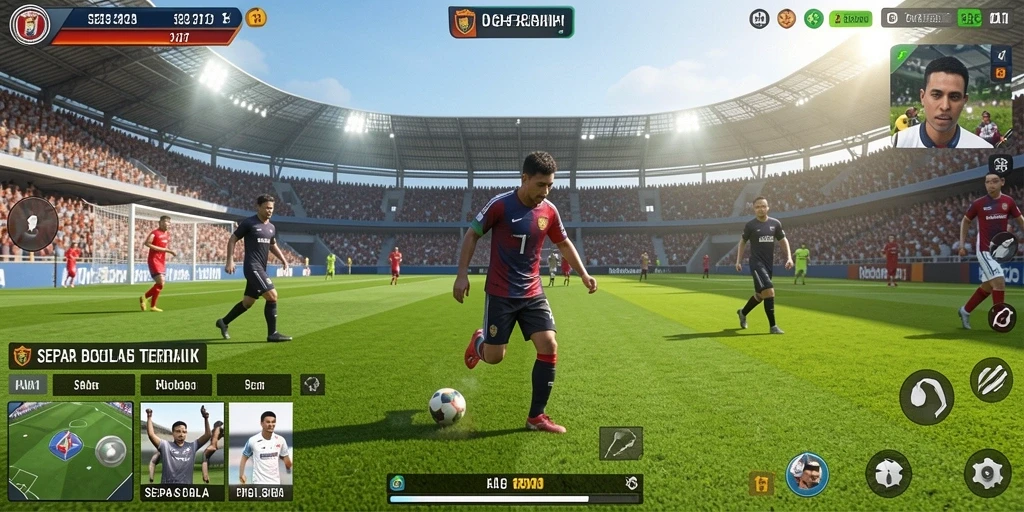 Tangkapan layar utama V21 menampilkan aksi mendebarkan di lapangan sepak bola.